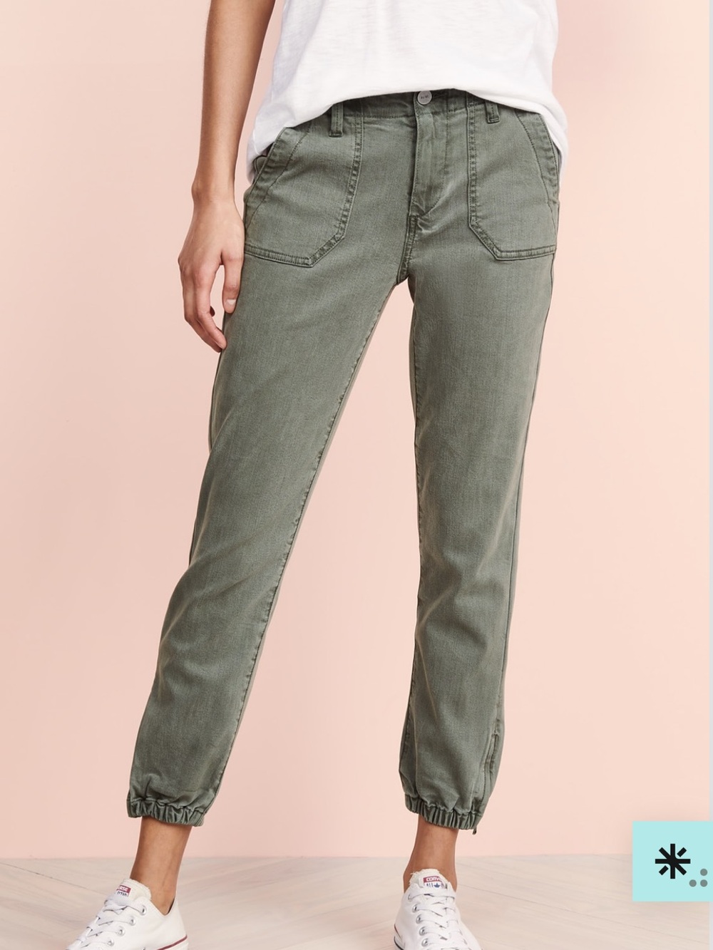 PAIGE Olive Green Cropped Utility Jogger Jeans